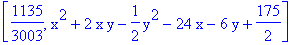 [1135/3003, x^2+2*x*y-1/2*y^2-24*x-6*y+175/2]